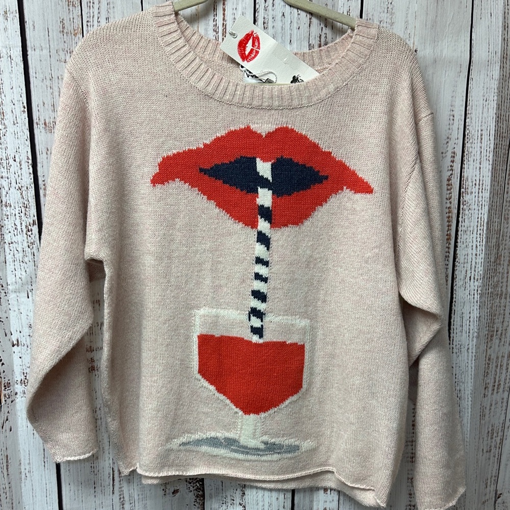 Wildfox Pink Sweater with Red and Blue Design